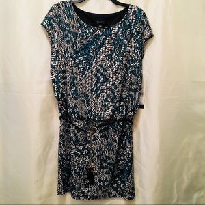 AB Studio short dress in teal, black and white